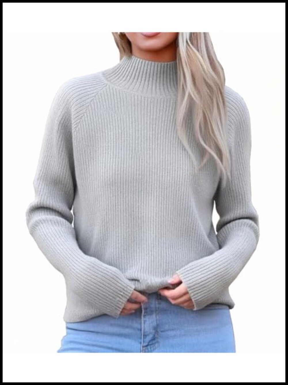 Ribbed Knit Mock Neck Sweater Pullover Women Fall Winter Long Sleeve